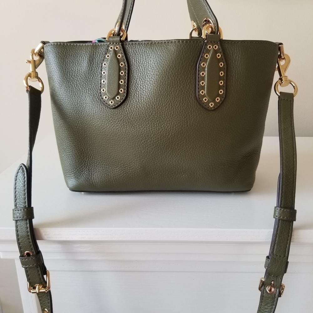 Michael Kors Brooklyn Small Grab Bag Crossbody Pebbled Leather Olive Green - Picture 3 of 13